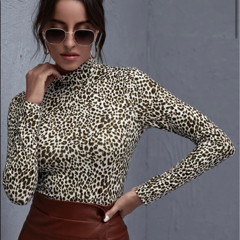 Shein cheetah print long sleeve turtleneck